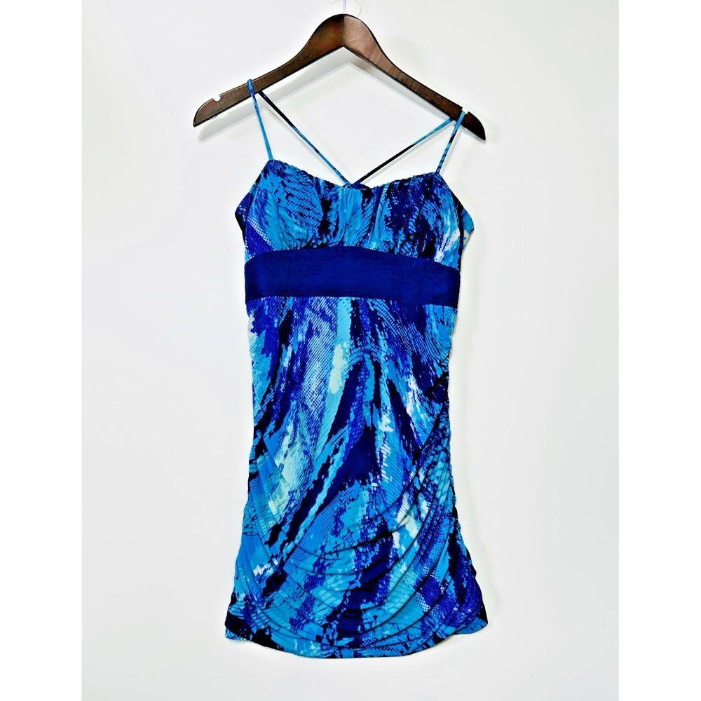 Vintage City Triangles Womens Babydoll Dress Y2K Size‎ L Blue Static Print Mini